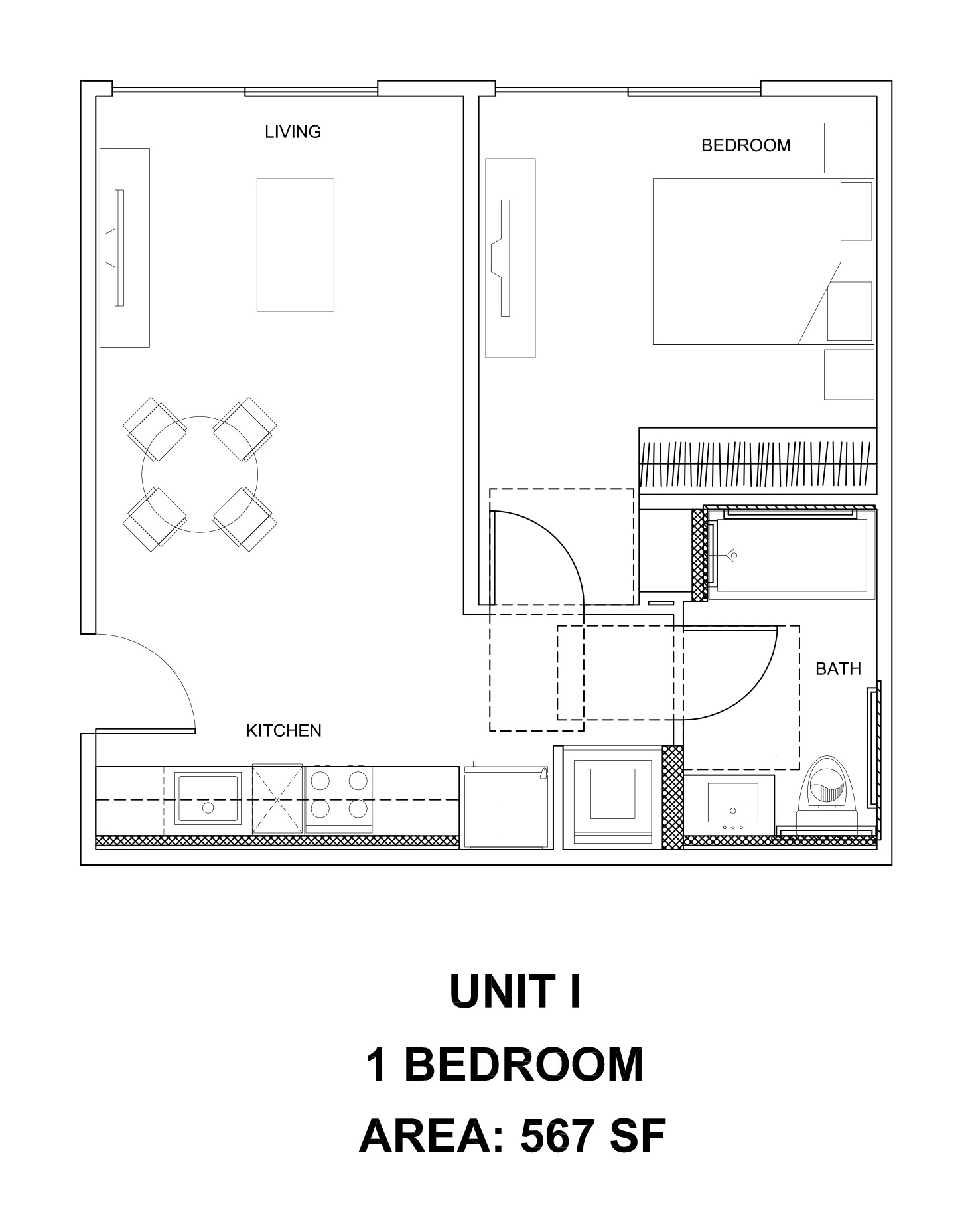 Unit I — 567 SF floor plan