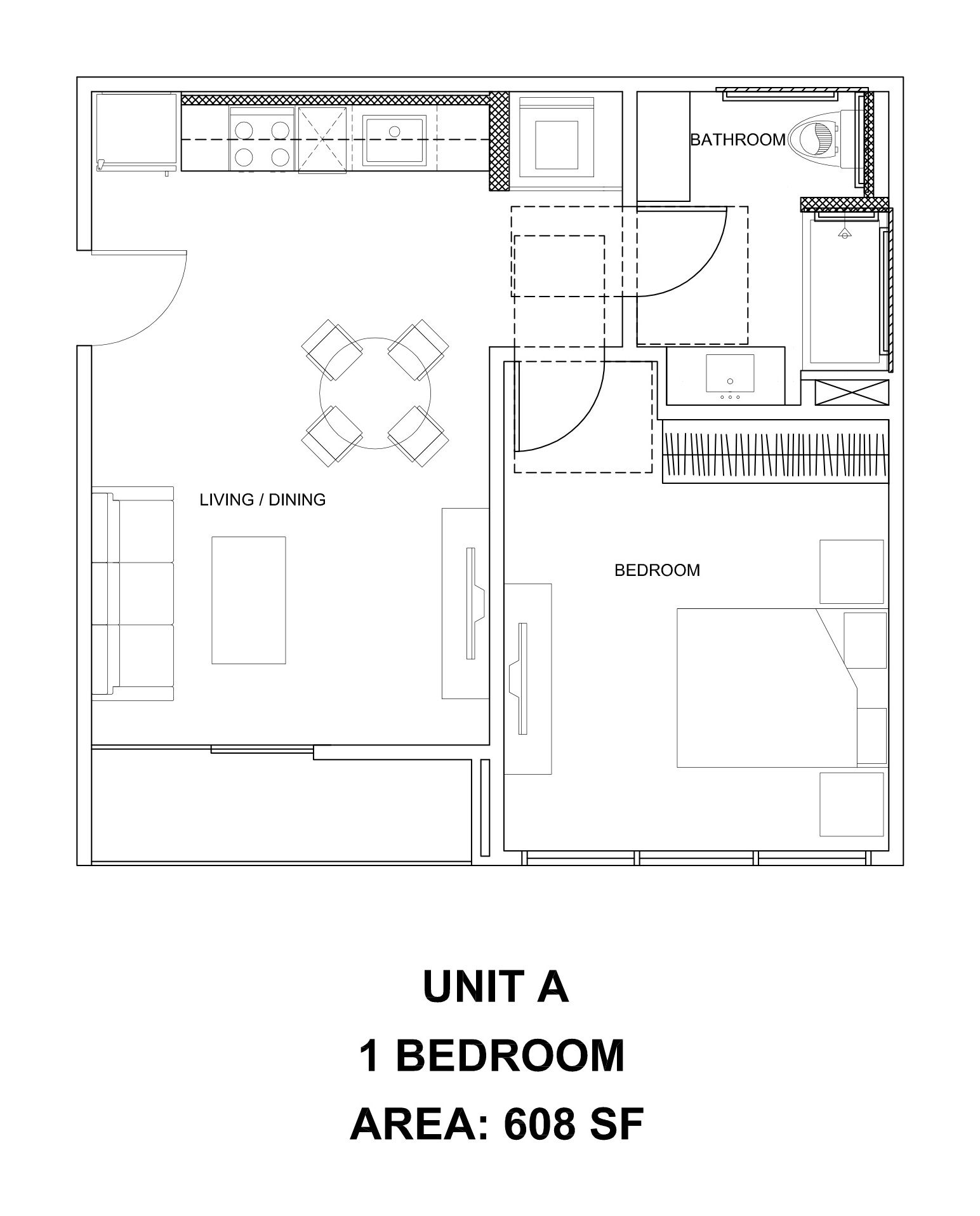 Unit A — 608 SF floor plan