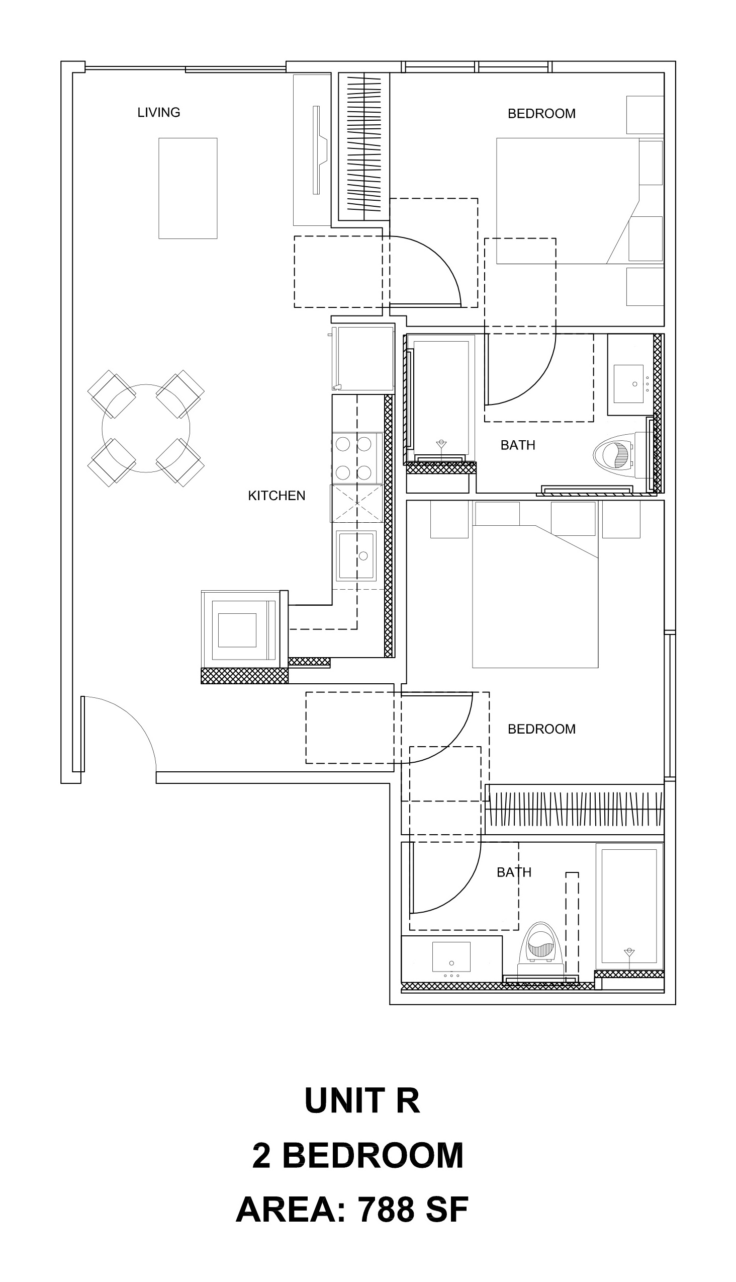 Unit R — 788 SF floor plan