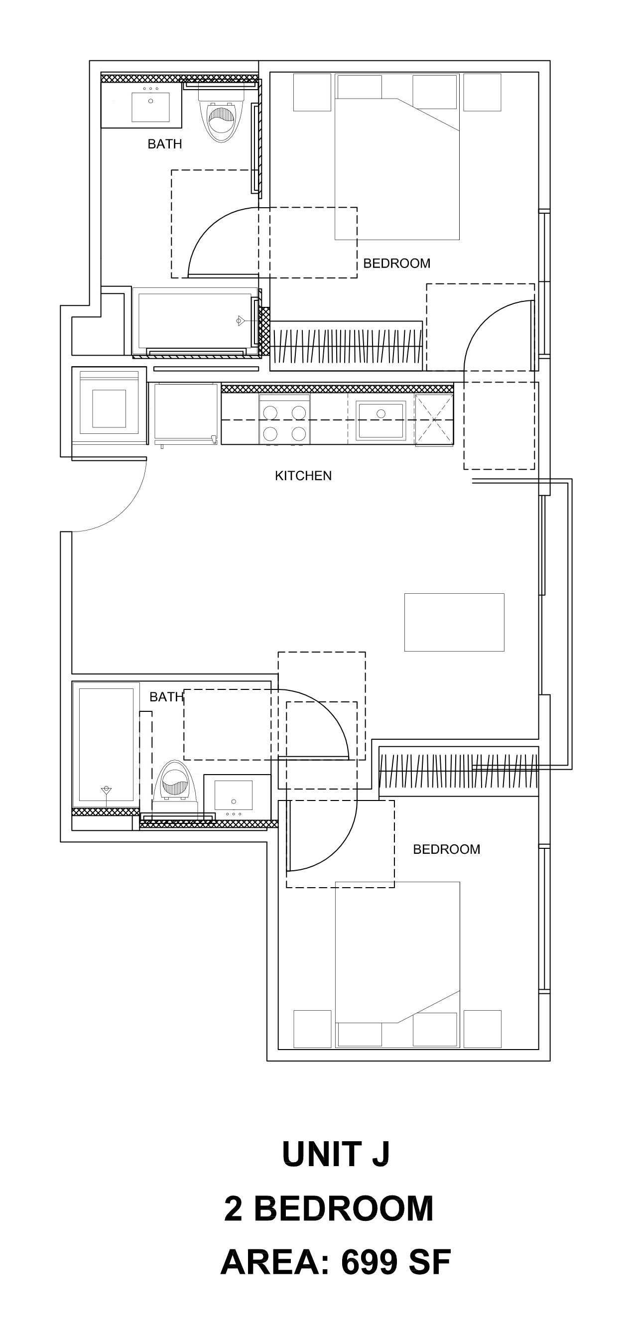 Unit J — 699 SF floor plan