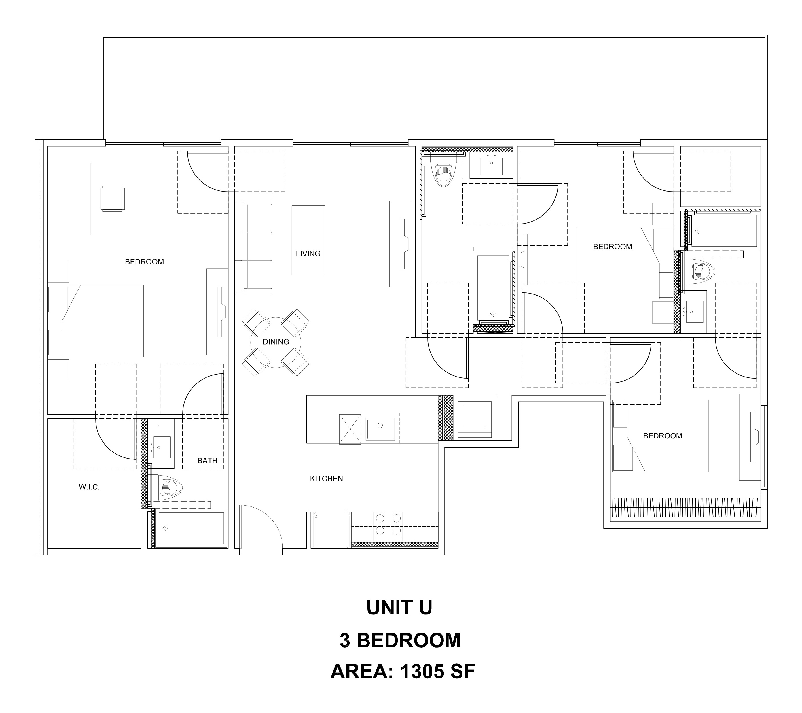 Unit U — 1,305 SF floor plan