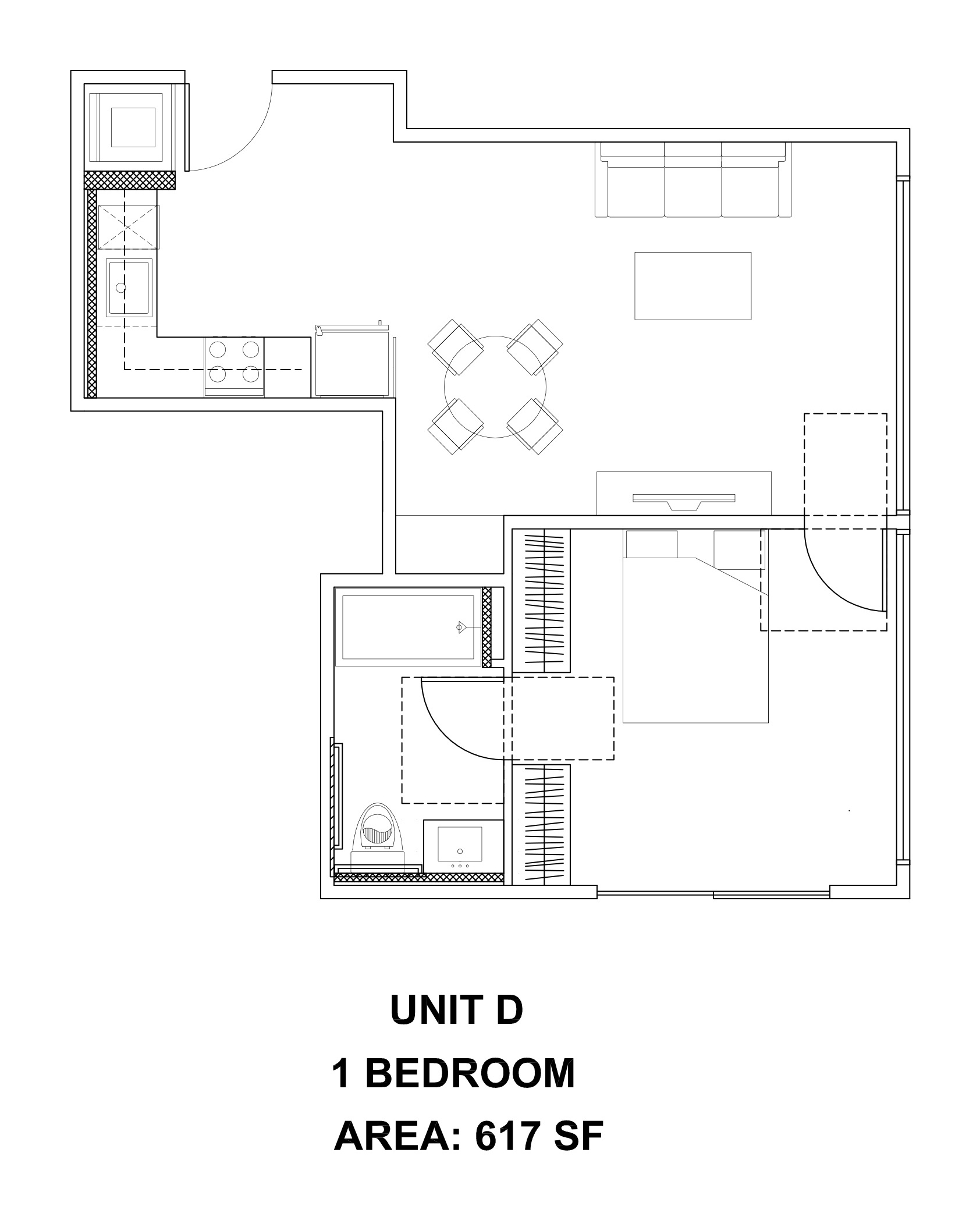 Unit D — 617 SF floor plan