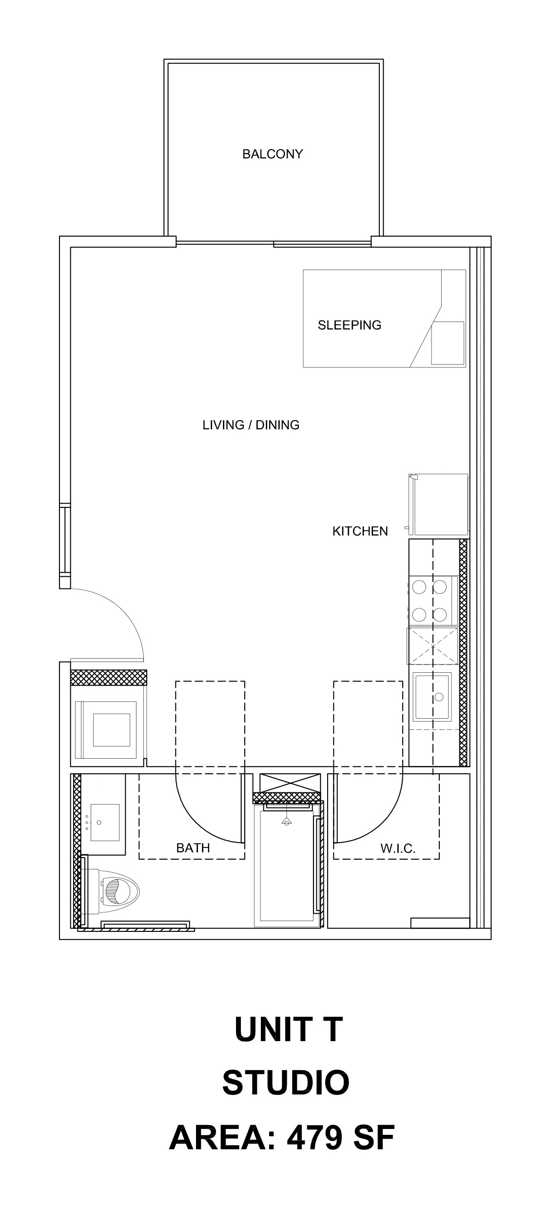 Unit T — 479 SF floor plan