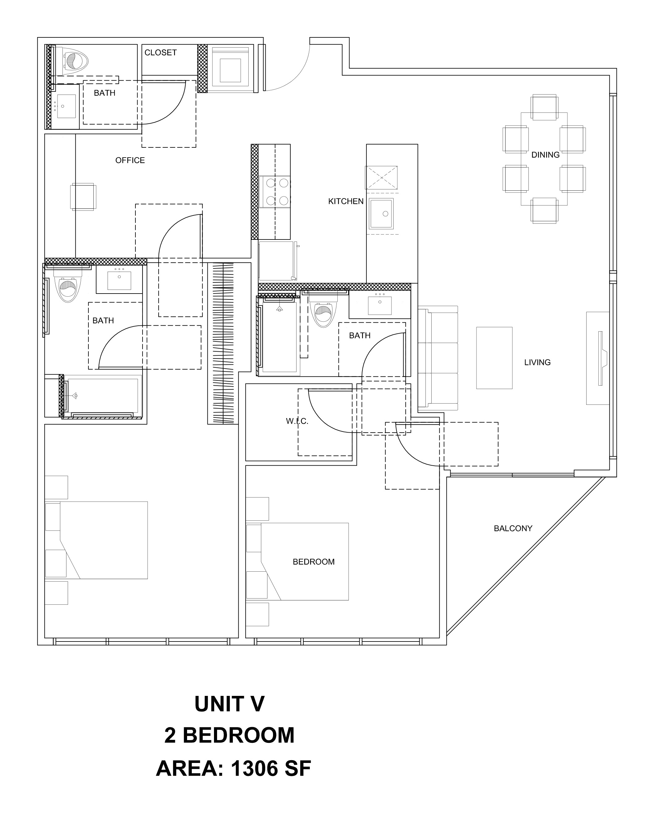 Unit V — 1,306 SF floor plan
