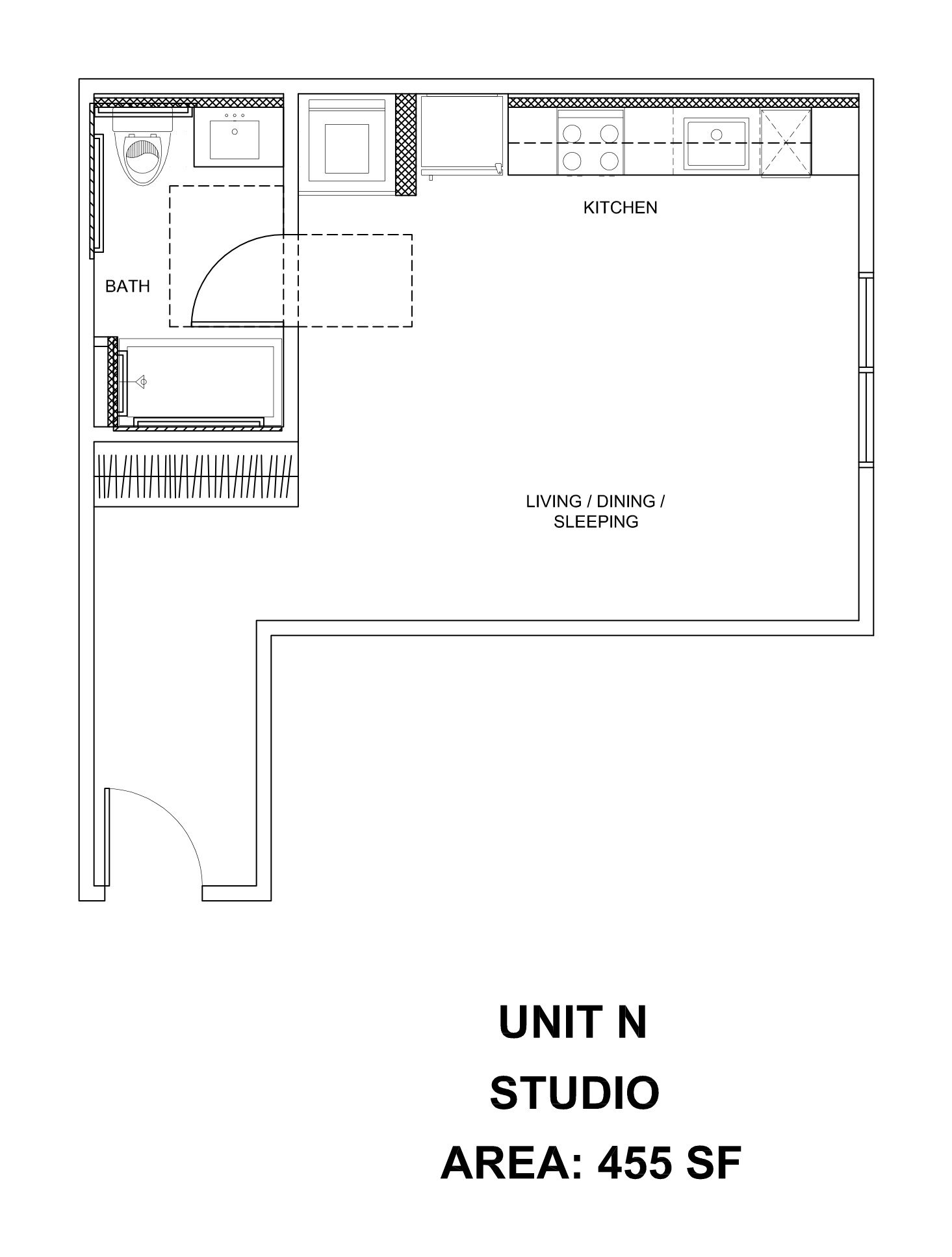Unit N — 455 SF floor plan