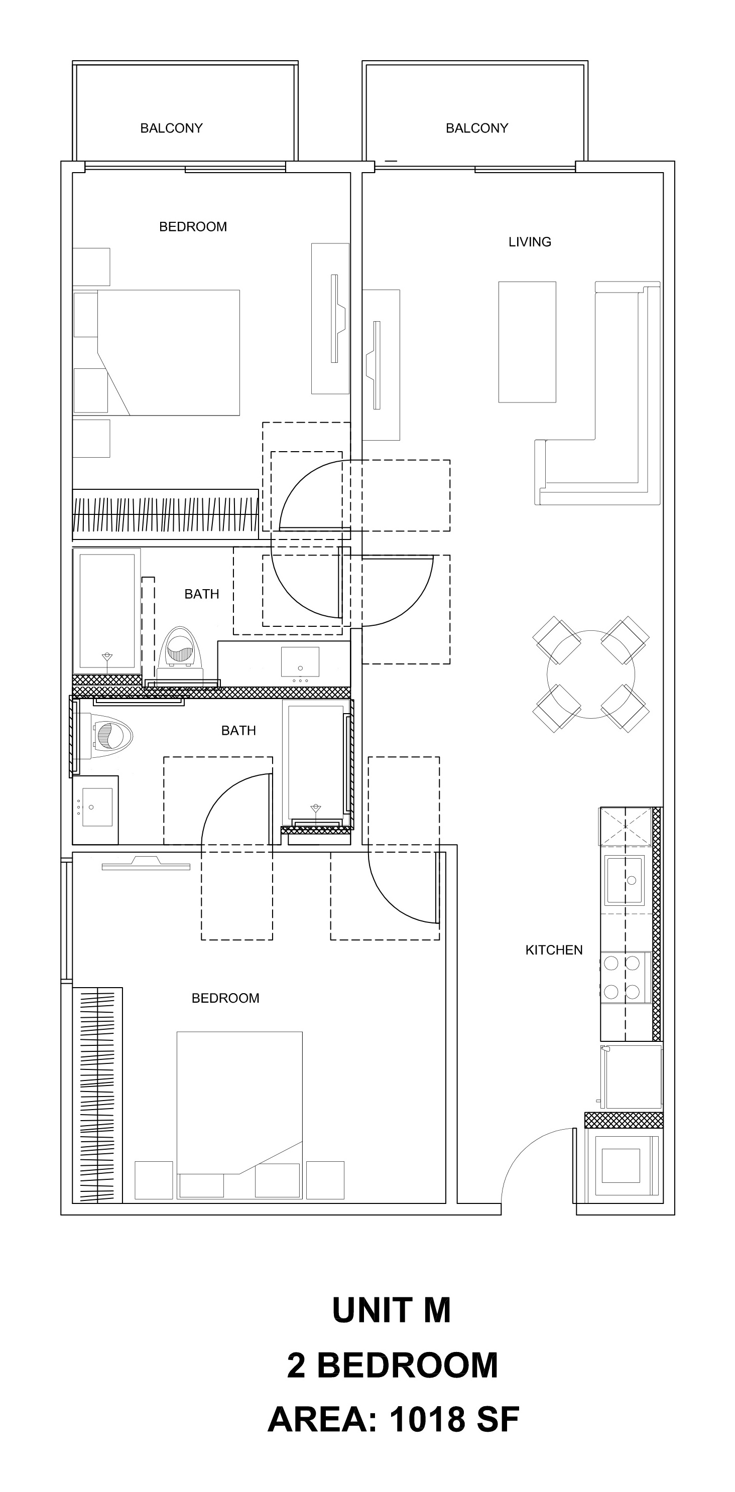 Unit M — 1,018 SF floor plan