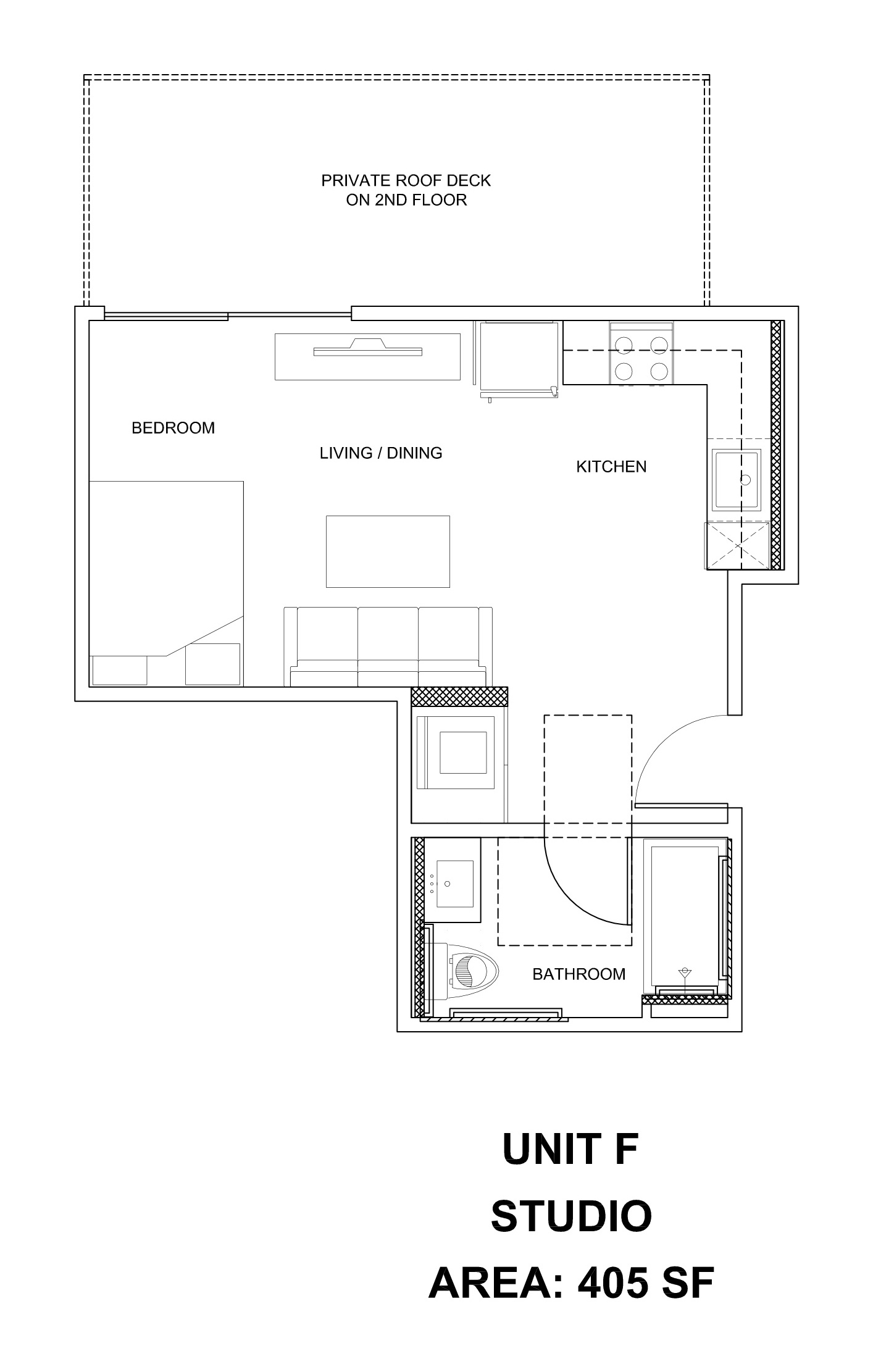 Unit F — 405 SF floor plan