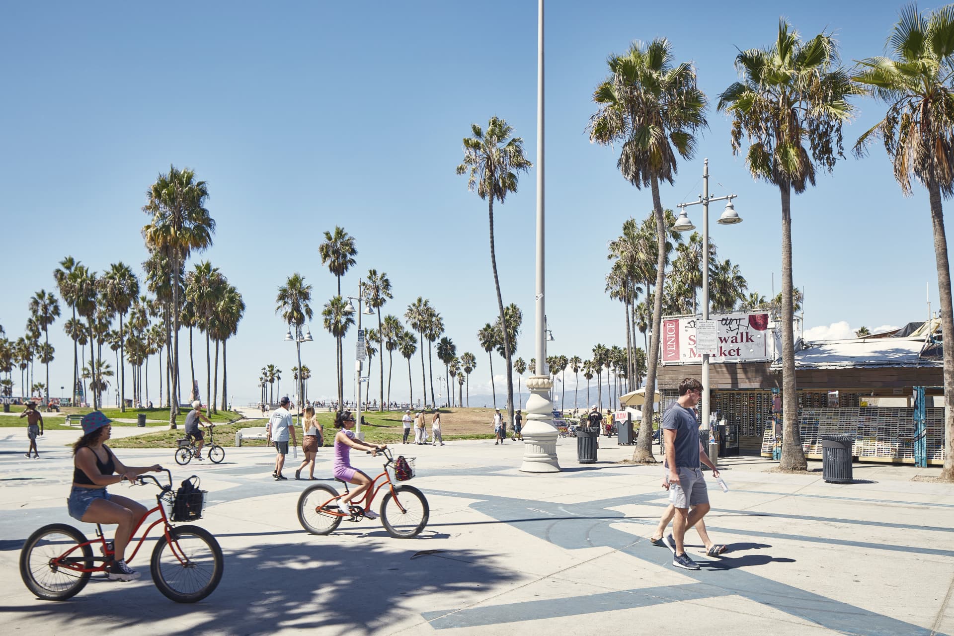 Cyclists along the Venice beach path