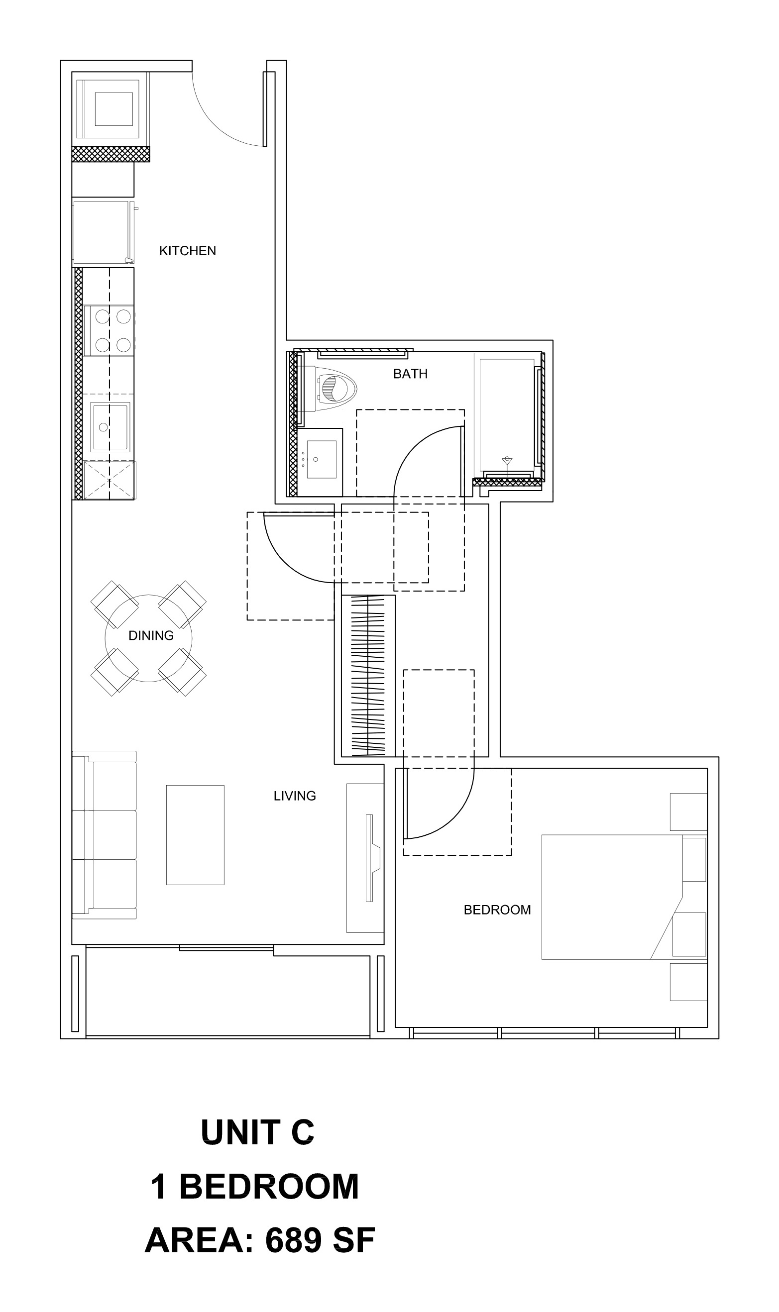 Unit C — 689 SF floor plan