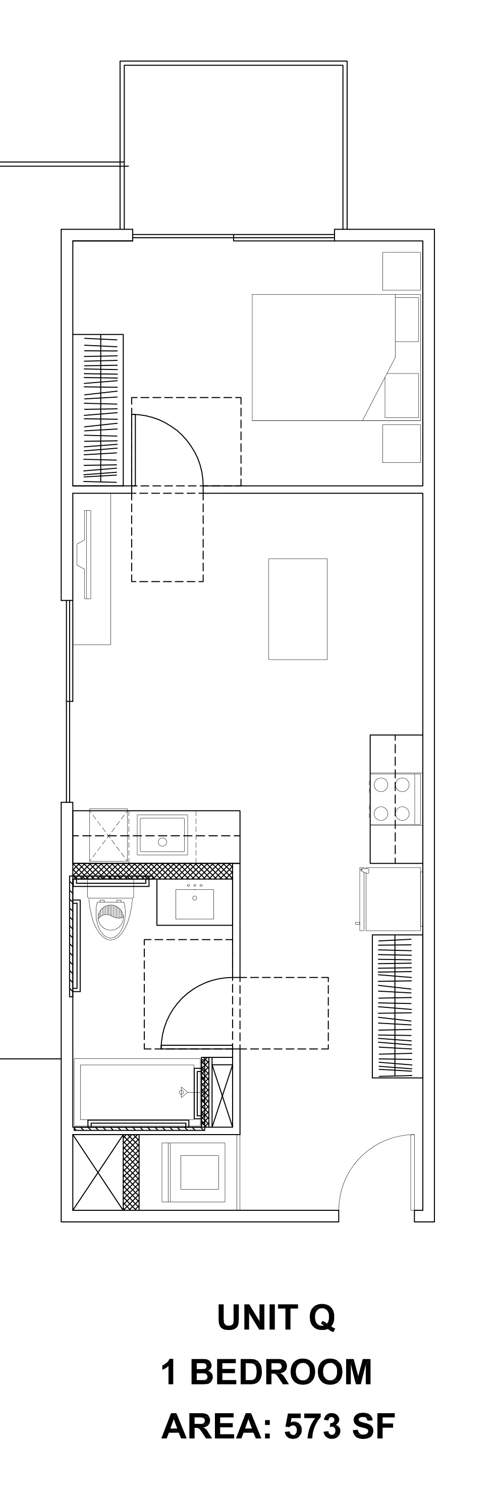 Unit Q — 573 SF floor plan